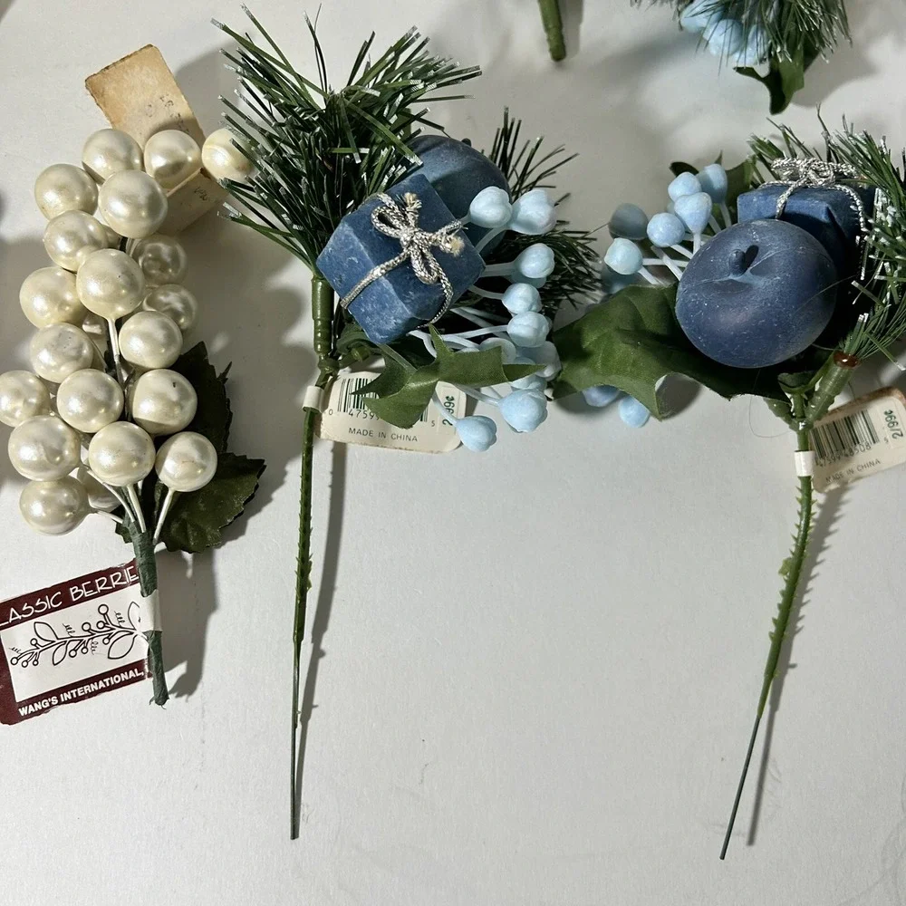 Lot of 8 Vintage Christmas Floral‎ Stems Michaels Decor Winter Holiday Greenery